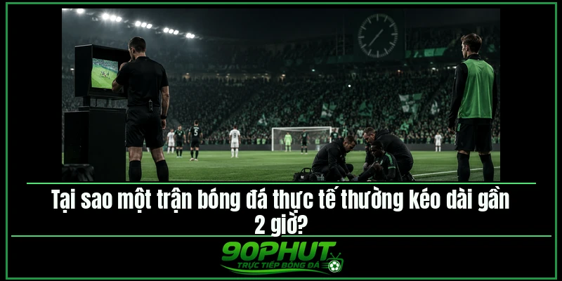 Tại sao một trận bóng đá thực tế thường kéo dài gần 2 giờ